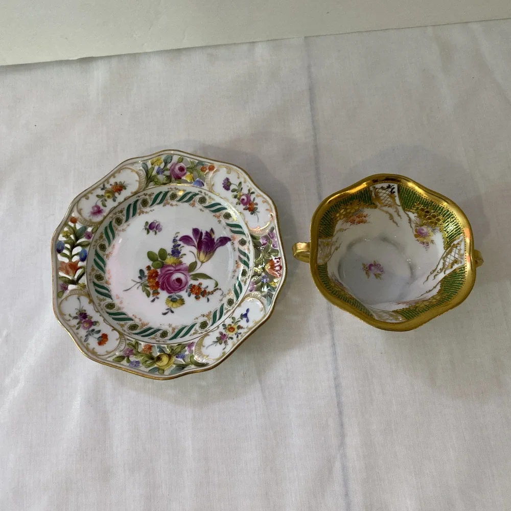 Antique Dresden 28936 demitasse cup and saucer, hand painted (not matching)